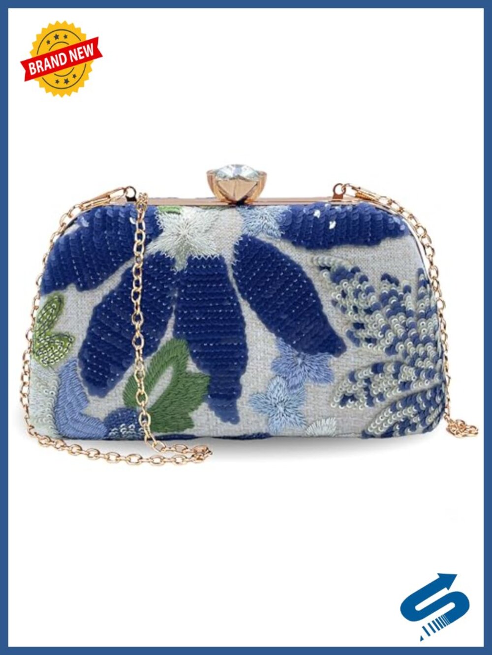 Embroidered Beaded Sequin Clutch Evening Bag Floral Purse